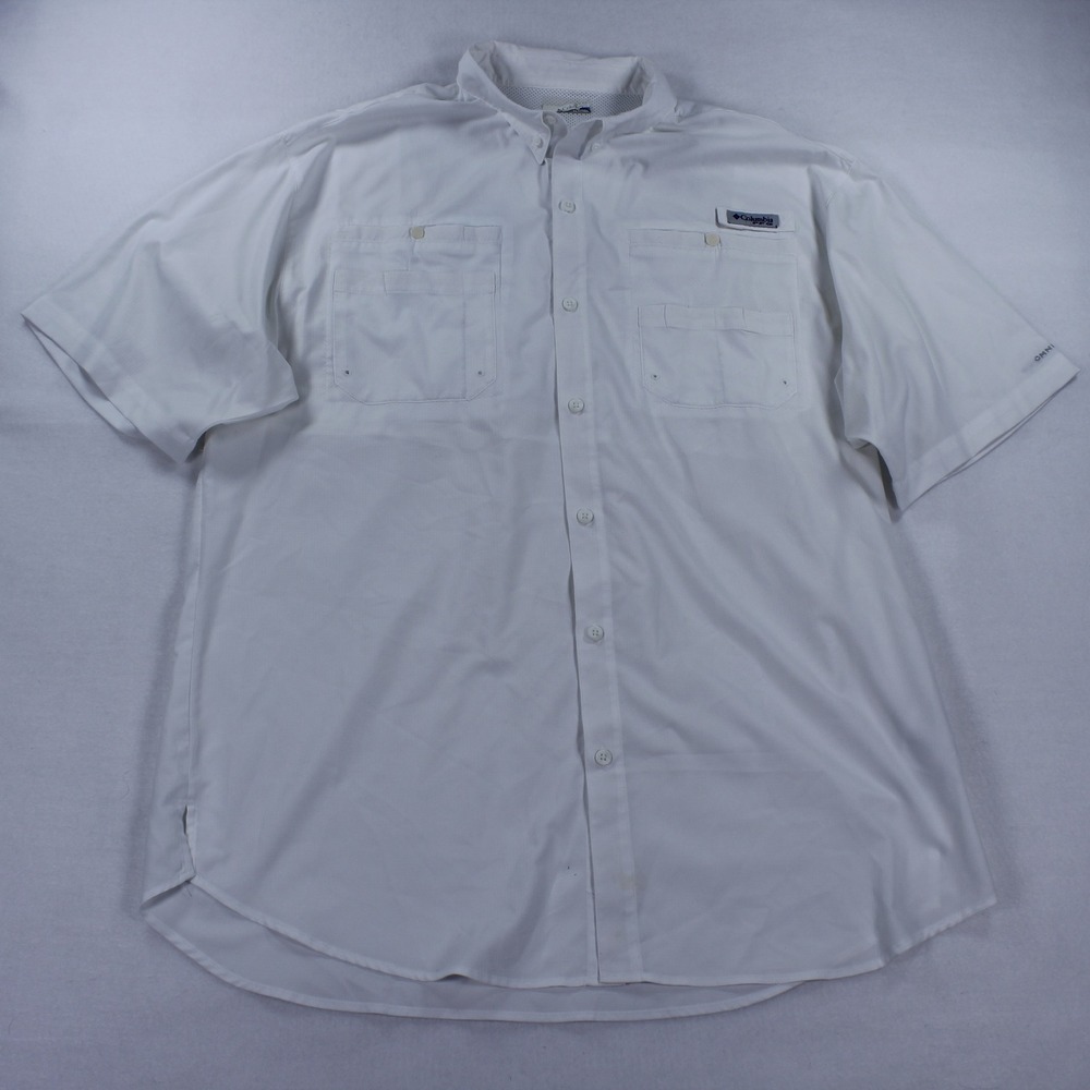Columbia PFG Tamiami II Shirt Mens XL Tall White Short Sleeve Fishing Omni Shade